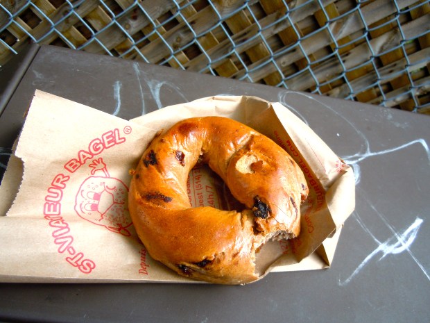 Alas, the slightly inferior bagel from the St-Viateur bakery. (I ate the one from Fairmount Bagel too quickly to photograph.)